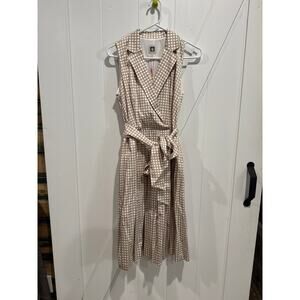 Anne Klein Womens Wrap Style Dress 4 Beige White Polka Dot Sleeveless Collared